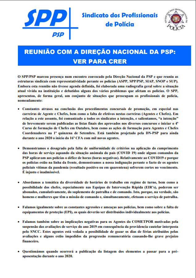 Reunião com a Direção Nacional da PSP