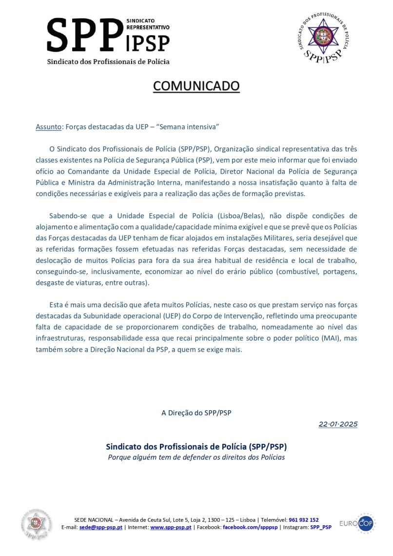Forças destacadas da UEP – “Semana intensiva”